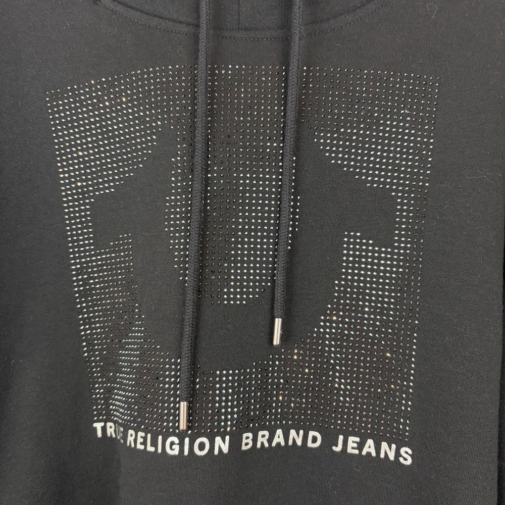 True Religion Hoodie Womens Medium Pullover Sweatshirt Black Bling Spellout - Picture 4 of 10